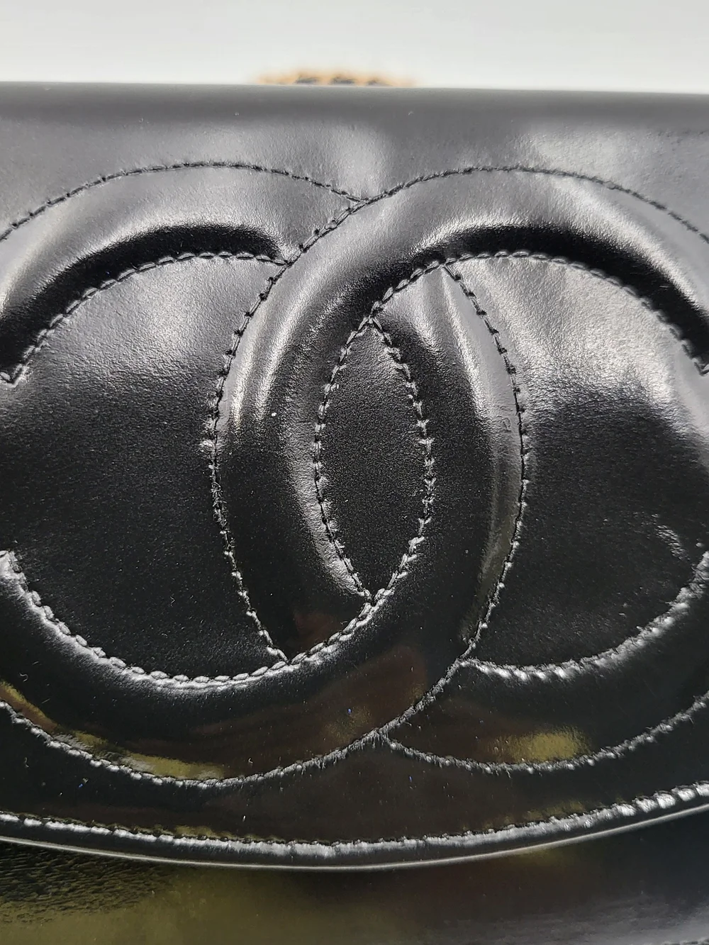 CHANEL Patent Lambskin Leather Timeless CC Wallet On Chain WOC, Authentic..